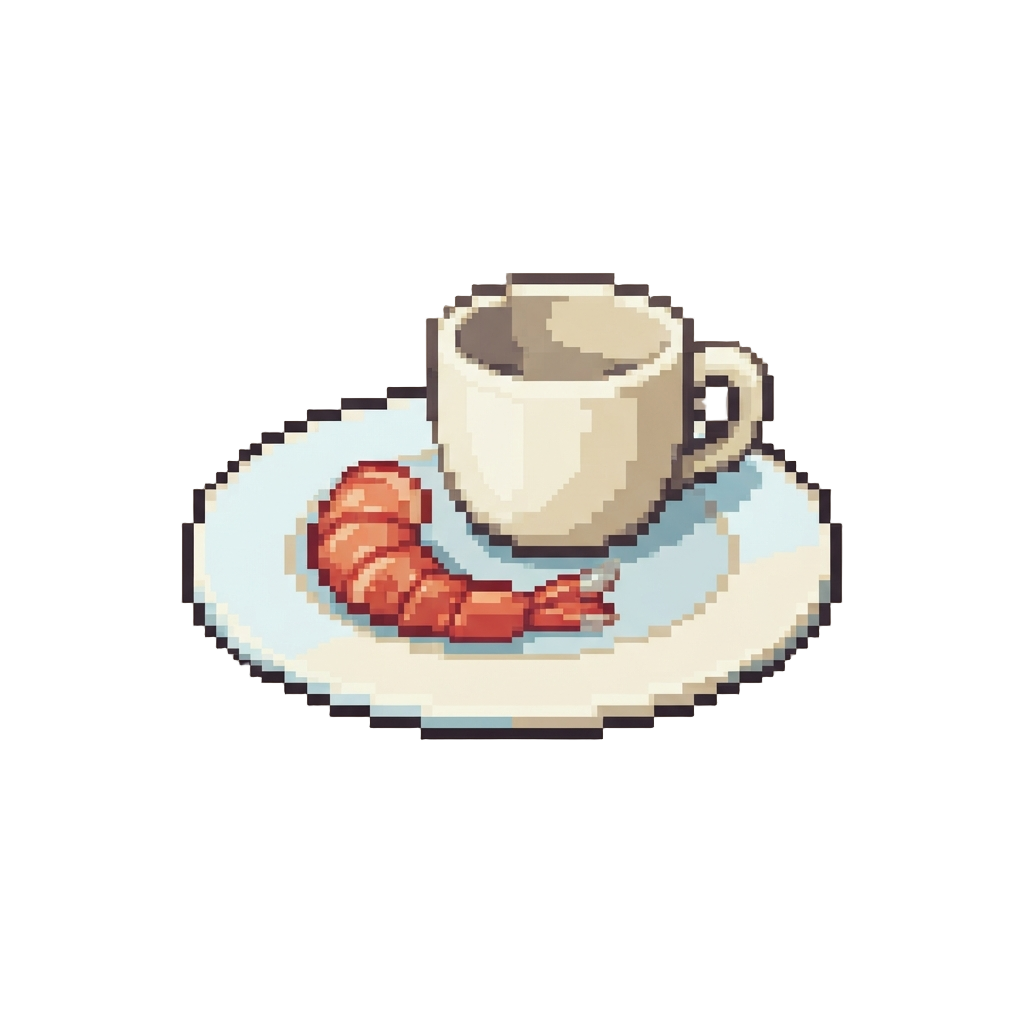 An Empty Plate with a Single Dried Shrimp Tail and an Empty Cup