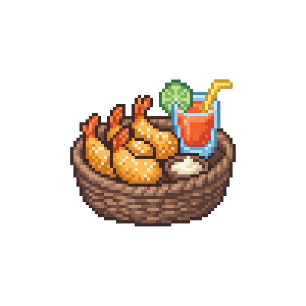 A Coconut Fried Shrimp Basket with a Tropical Cocktail