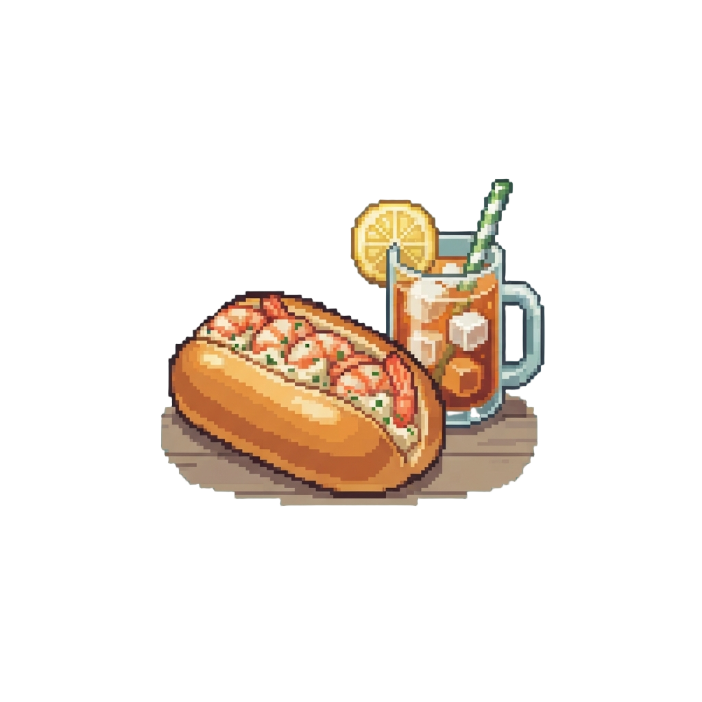 A Modest Shrimp Roll Sandwich with an Iced Tea
