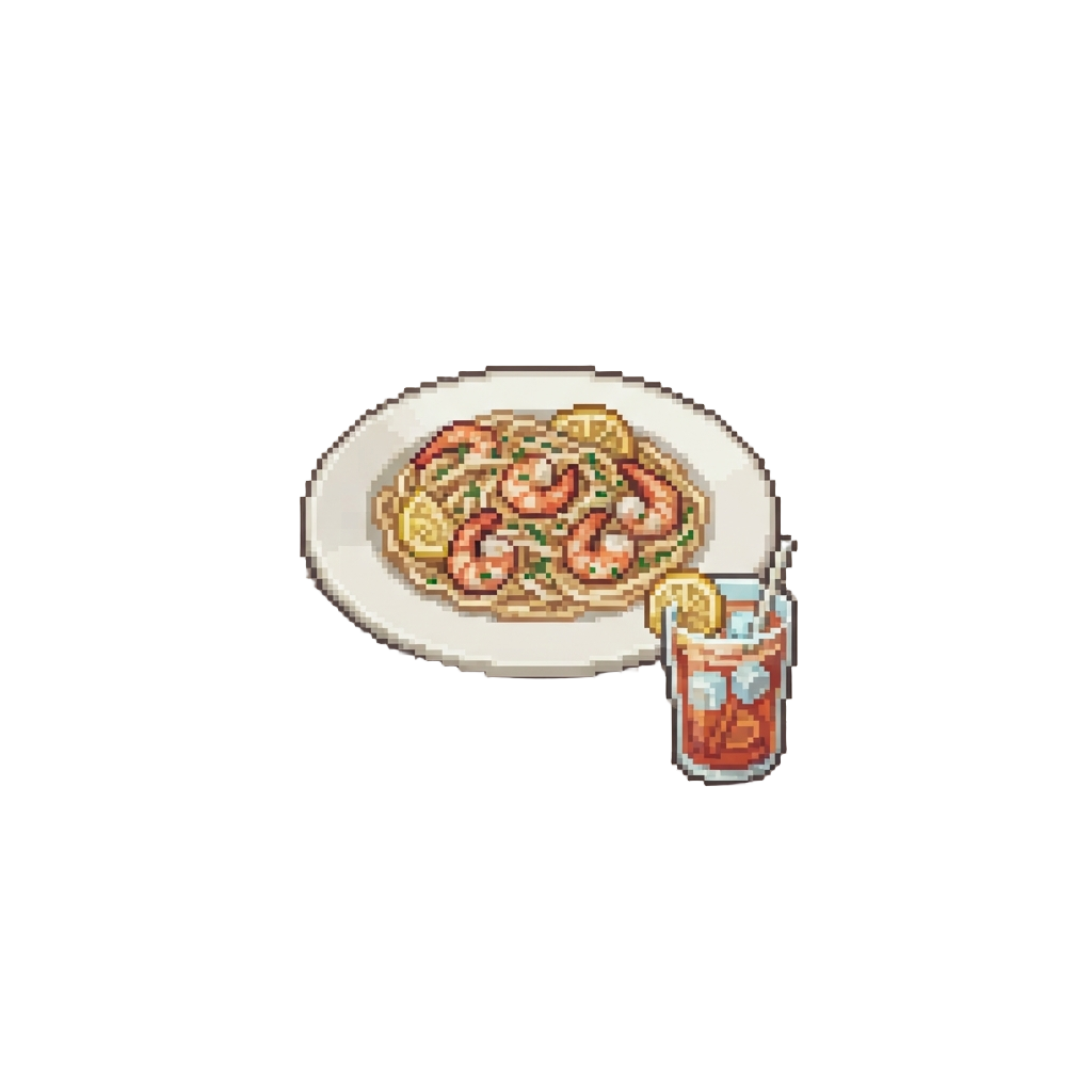 A Lemon Herb Shrimp Scampi with an Iced Herbal Tea