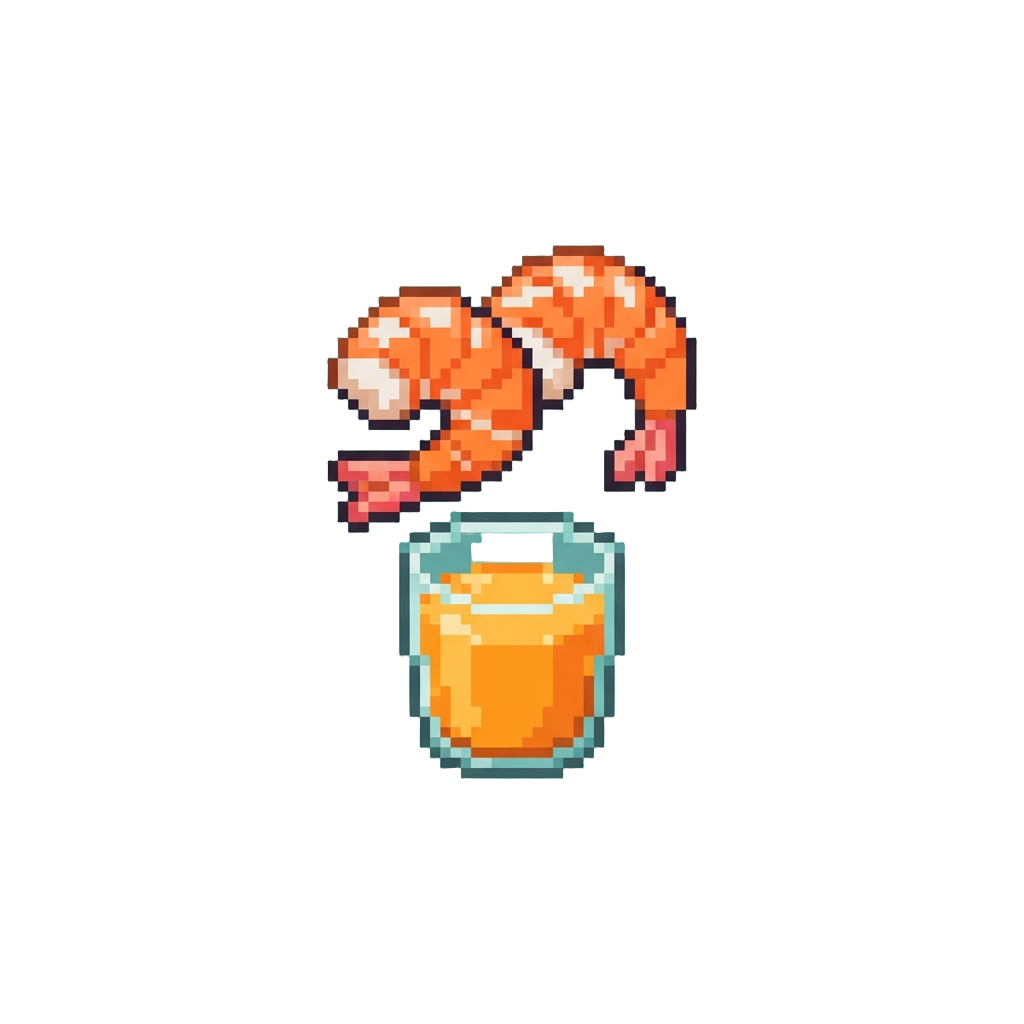A Couple of Cold Boiled Shrimp with a Cup of Orange Juice