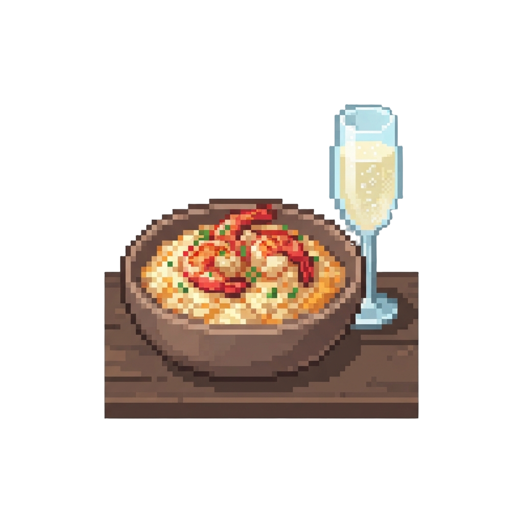 A Seared Prawn Risotto with a Chilled Prosecco