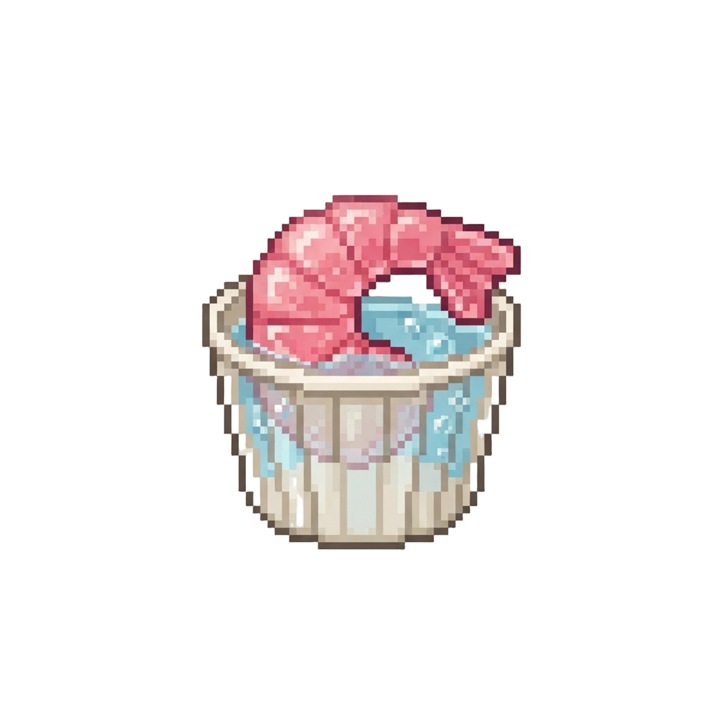 A Single Gummy Shrimp Candy in a Tiny Paper Cup of Tonic
