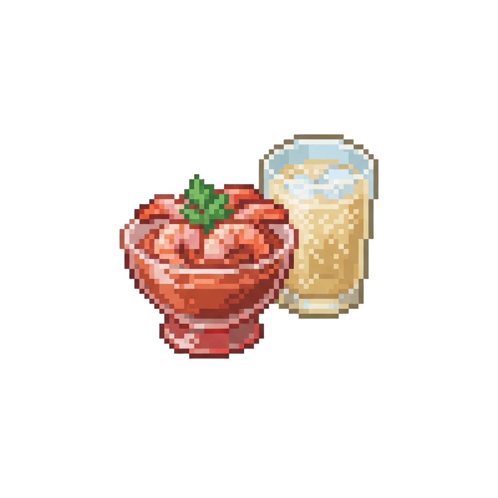 A Small Bowl of Cocktail Shrimp with a Ginger Ale