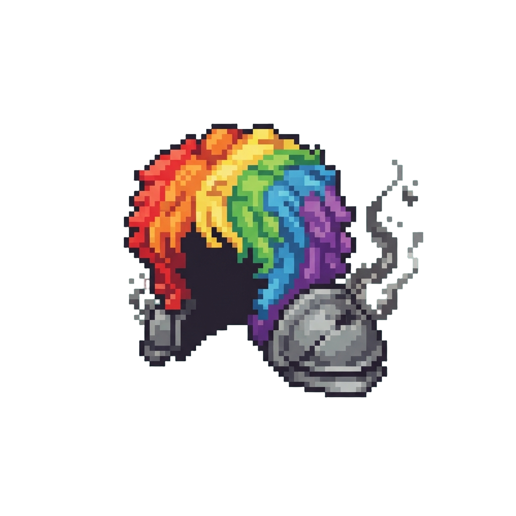 Frizzy Rainbow Hair and Smoking Shoulders