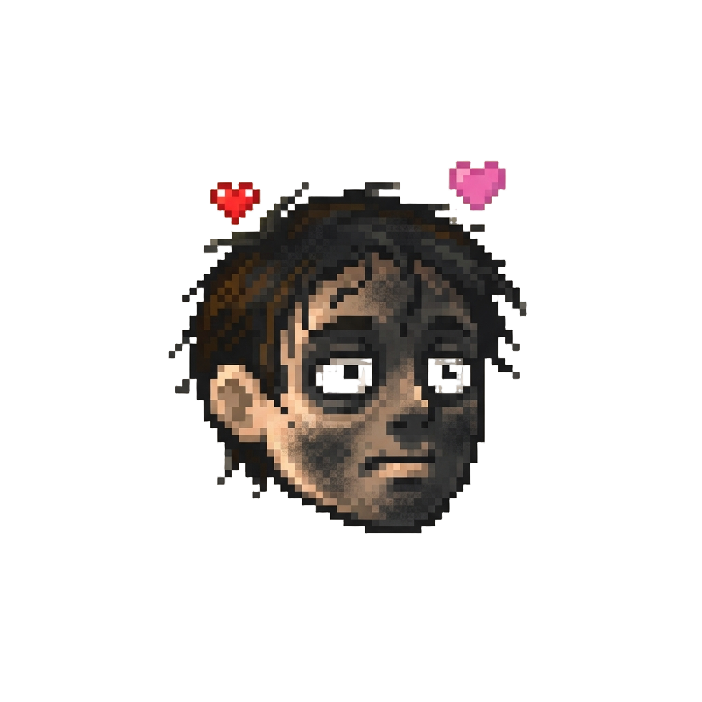 A Soot-covered Face with Tiny Heart Sparks