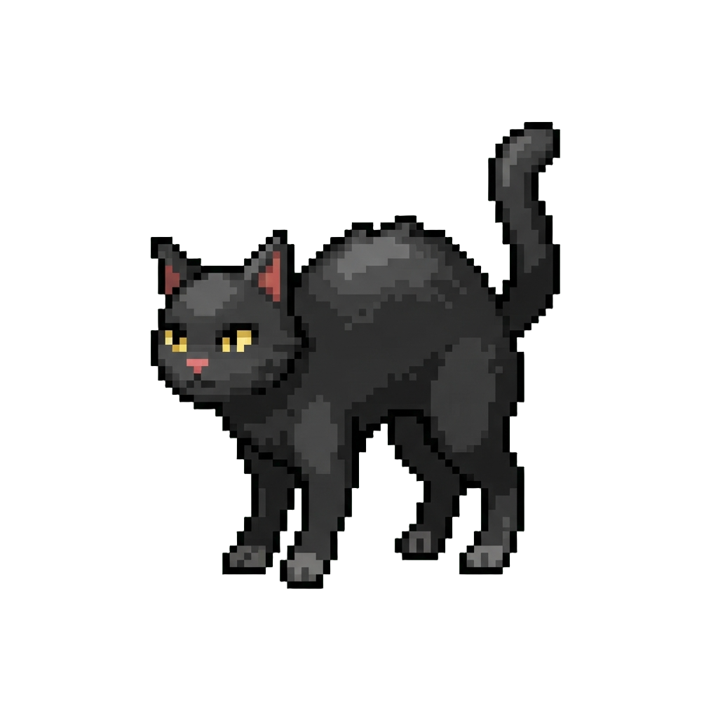 An Arched-back Black Cat