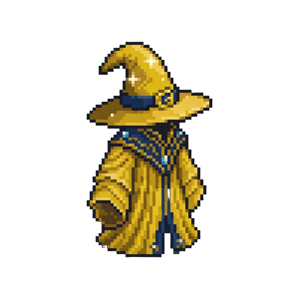 A Radiant Golden Witch Outfit with a Sparkling Pointed Hat
