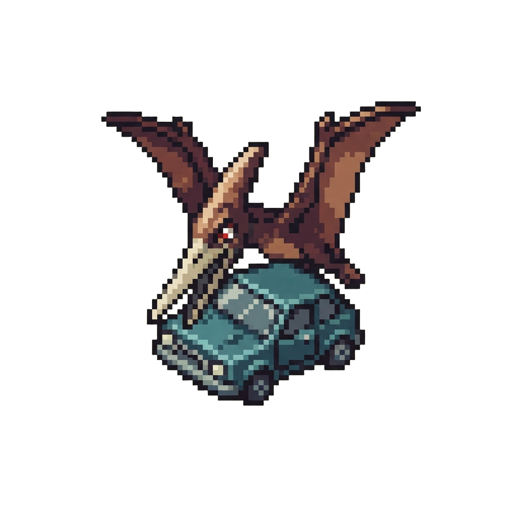 A Huge Pteranodon Swooping Down and Snapping Its Beak Over the Vehicle