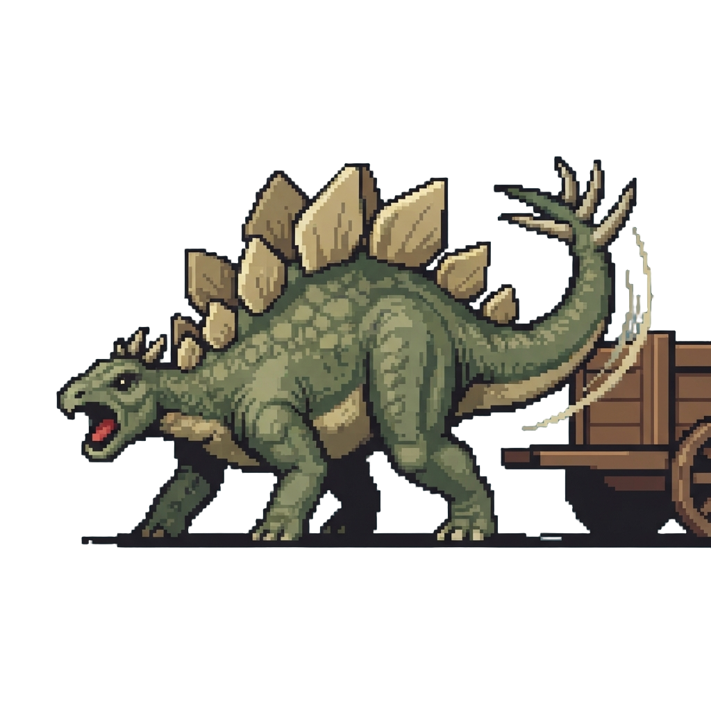 An Enraged Stegosaurus Swinging Its Thagomizer Violently Near the Transport