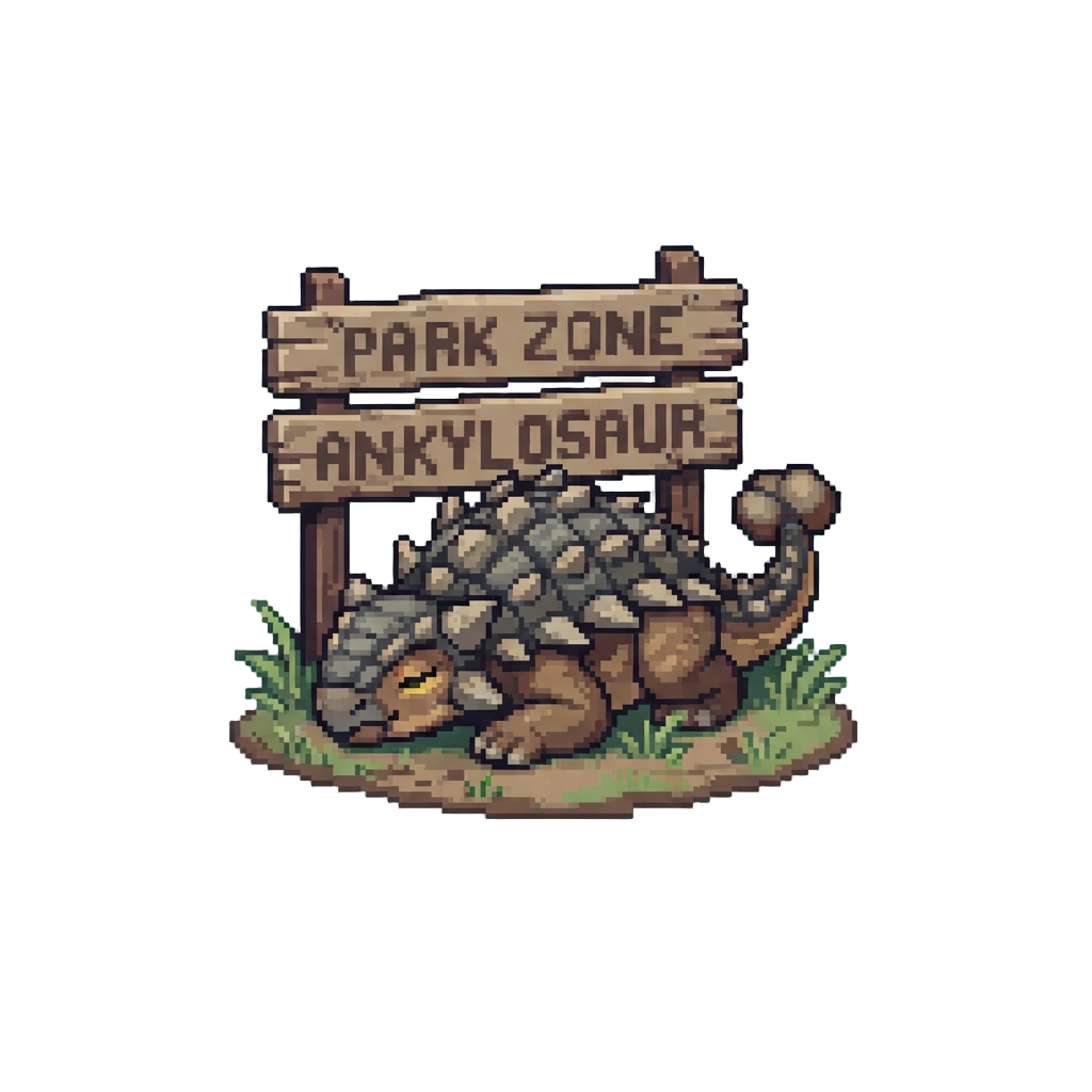 An Ankylosaurus Resting Lazily Under Park Signboards