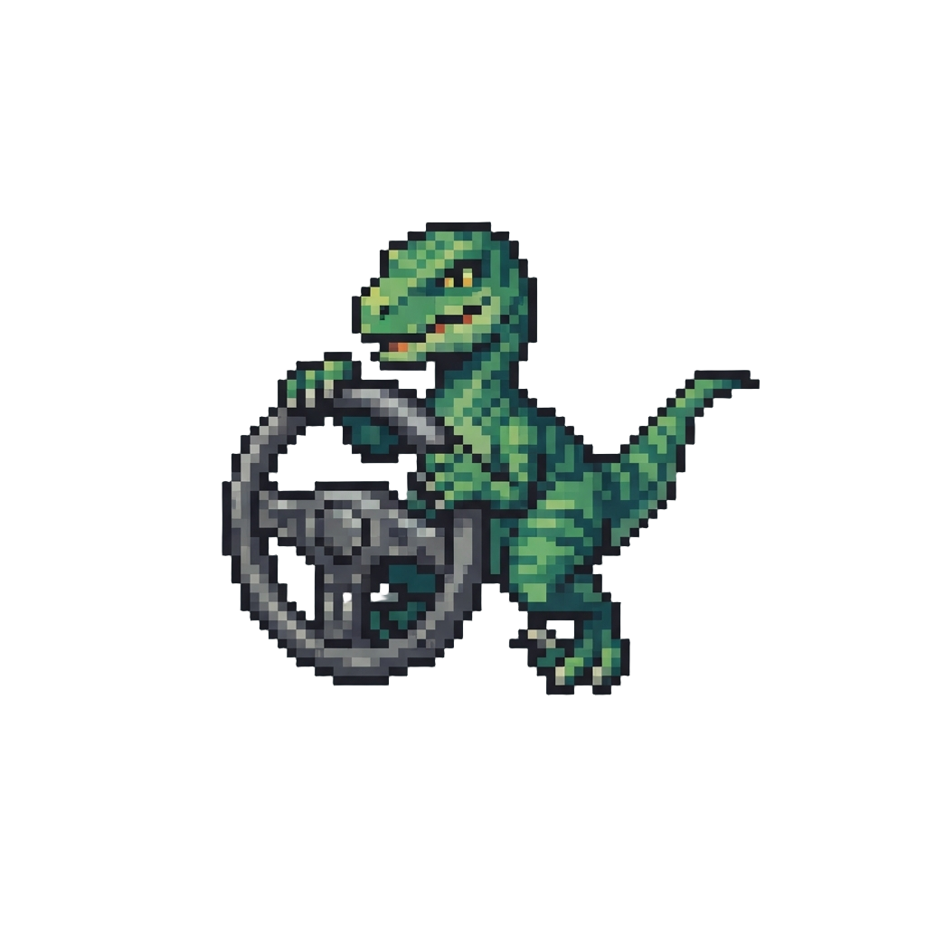 A Mischievous Raptor Stealing the Steering Wheel of the Transport