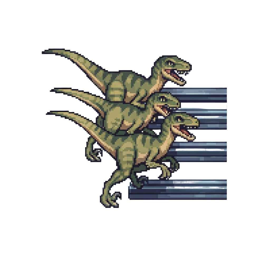 A Swift Pack of Hungry Velociraptors Leaping Toward the Magnetic Rails