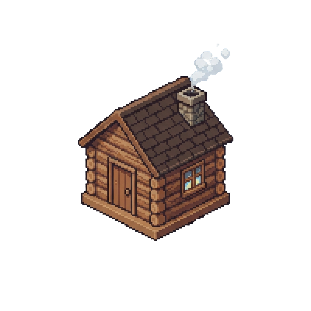 A Cozy Wooden Cabin with a Chimney Puffing Cotton Steam