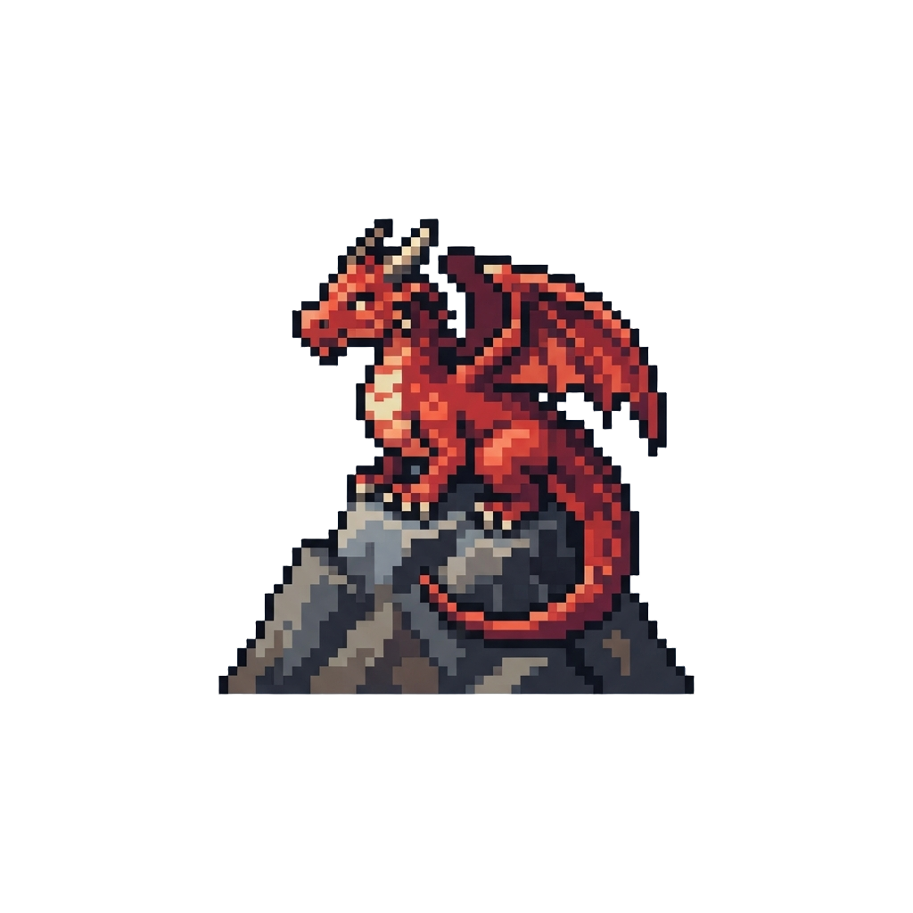 A Majestic Voxel Dragon Perched Atop a Mountain