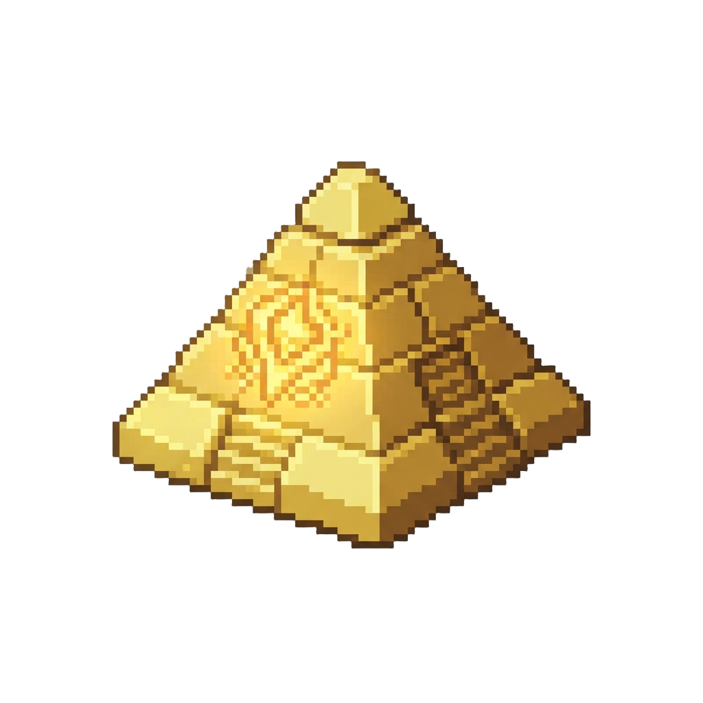 A Golden Block Pyramid Glowing with Ancient Power