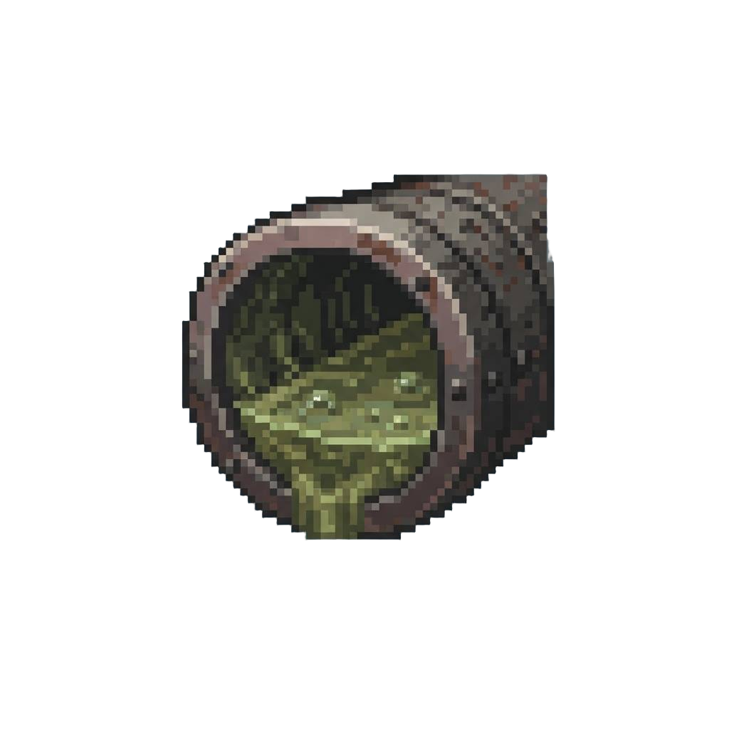 A Narrow Pipe Crawlspace Filled with Shallow, Lukewarm Scum