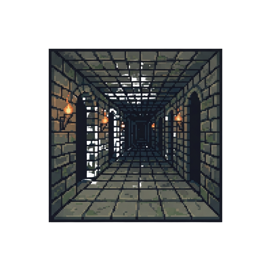 A Square Tile Hallway Turning Endlessly Into Identical Corridors