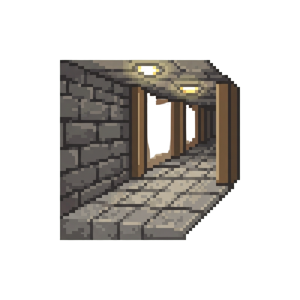A Quiet Tiled Passage Illuminated by Flickering Recessed Ceiling Bulbs