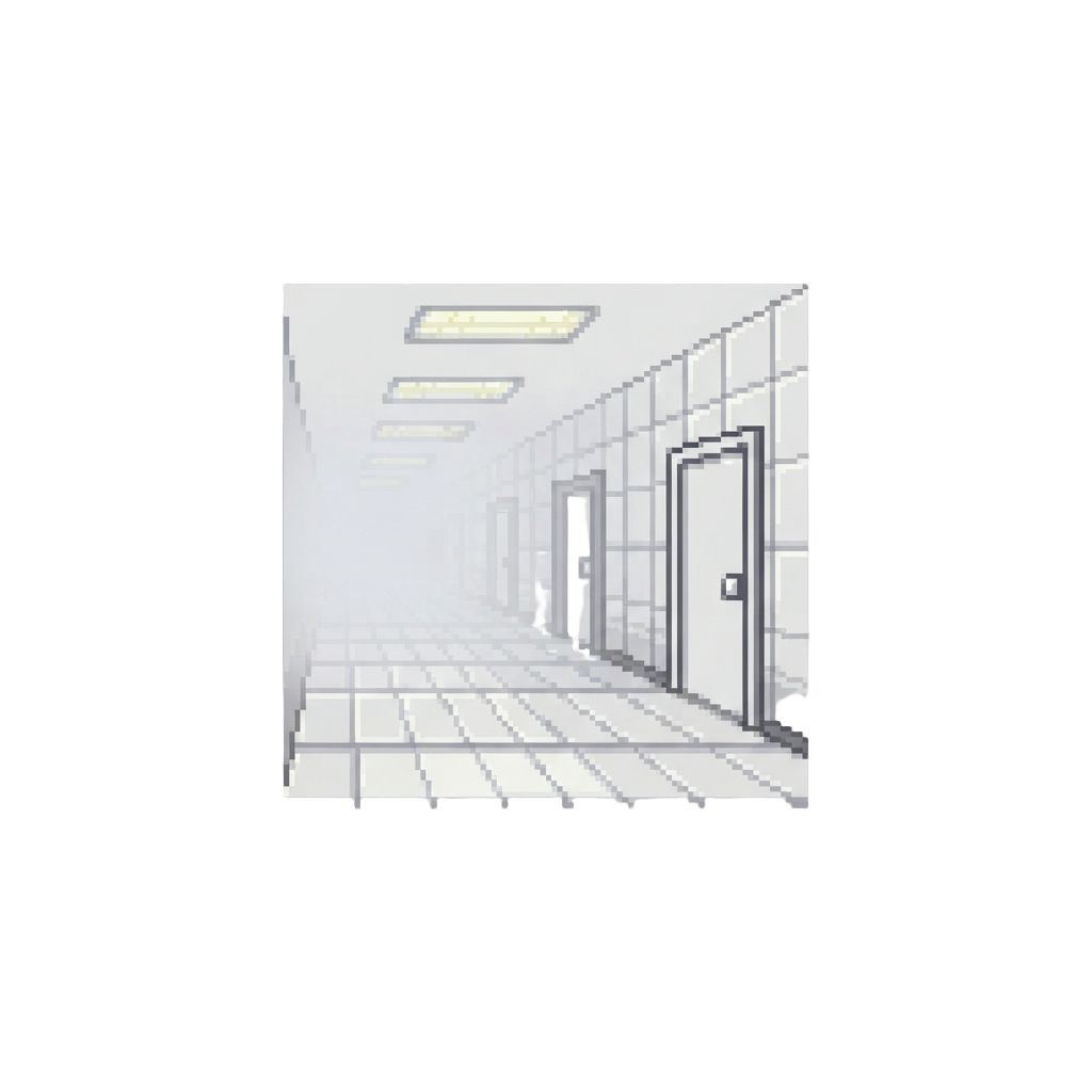 A Standard Liminal White-tile Corridor Stretching Into Misty Infinity