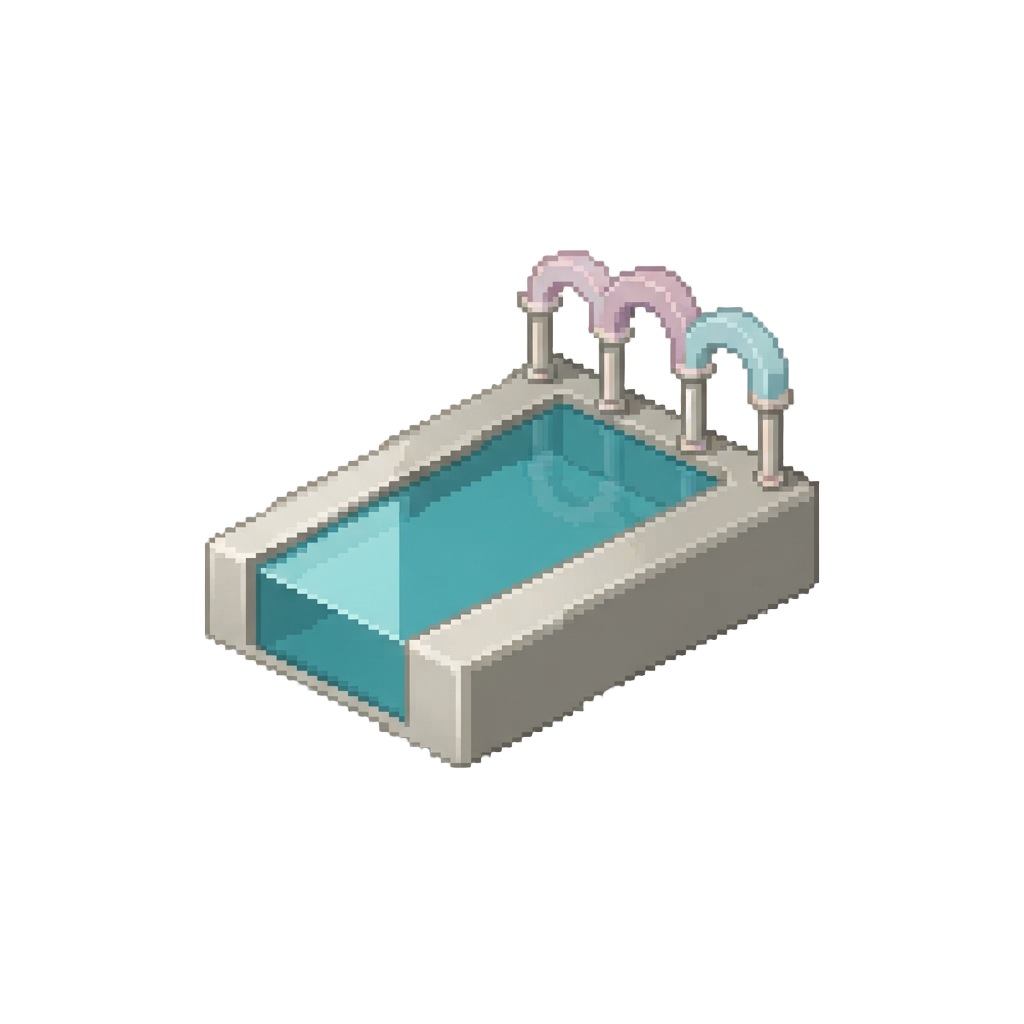 A Zero-depth Infinity Bath Stretching Beneath Pastel Arches