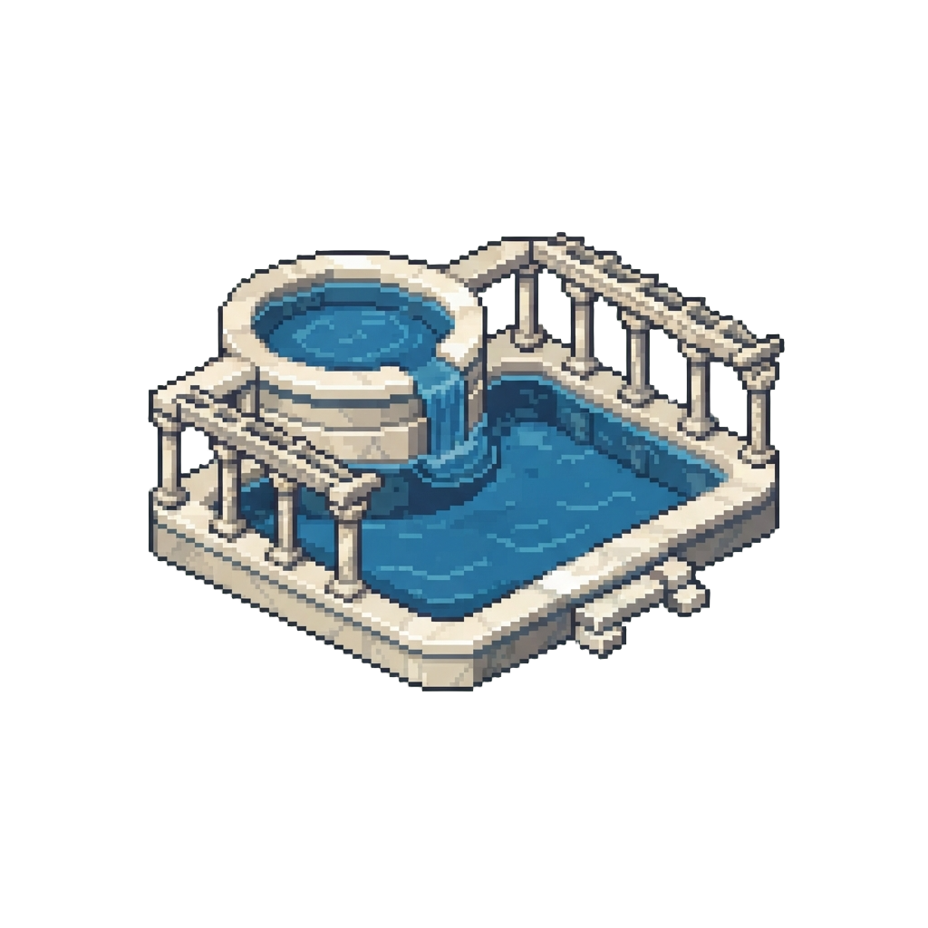 A Sprawling Terrace Pool Lined with Smooth Marble Pillars