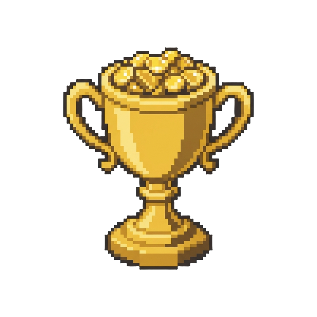 A Giant Golden Trophy Filled with Sparkling Coins