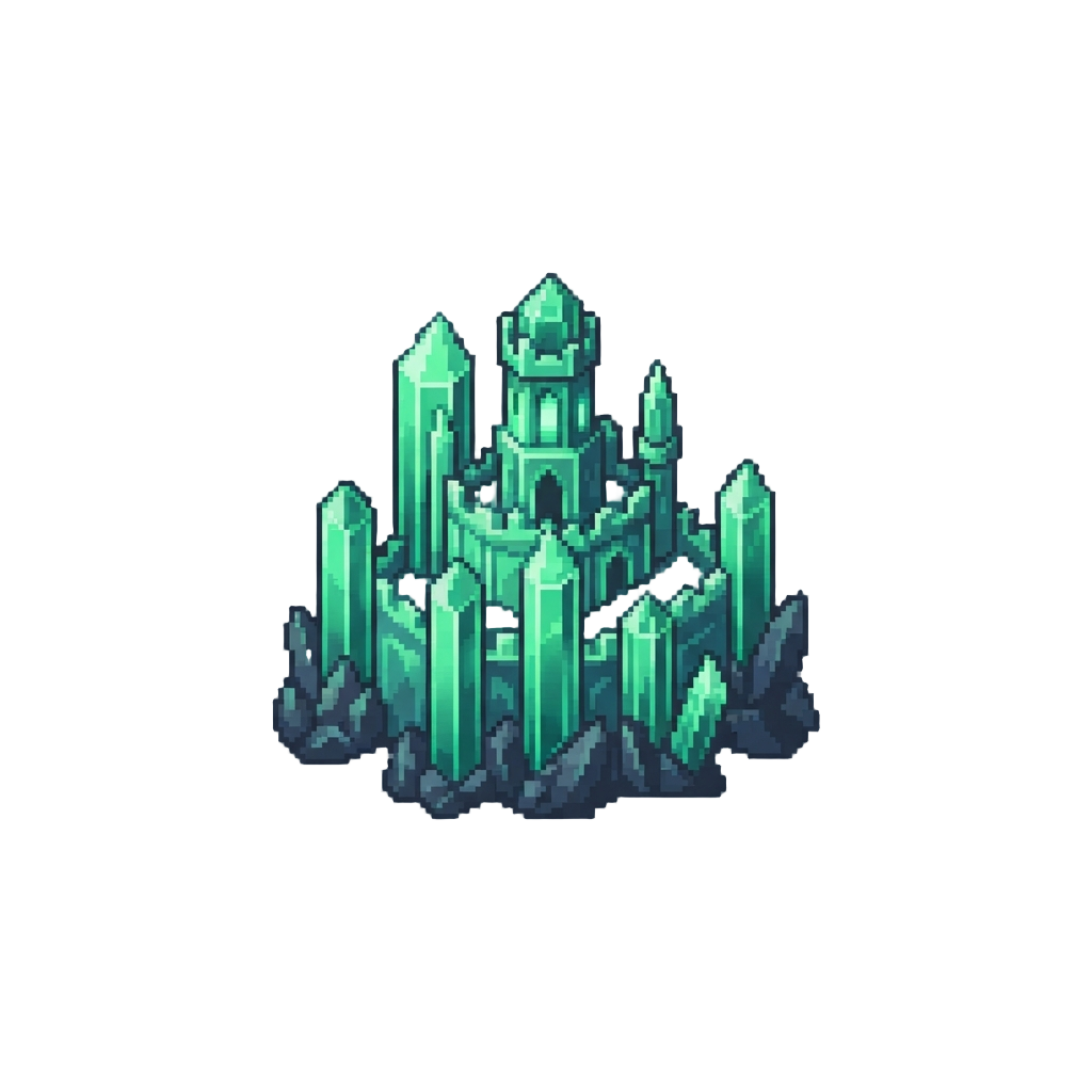 A Jagged Fortress of Glowing Emerald Crystal Pillars