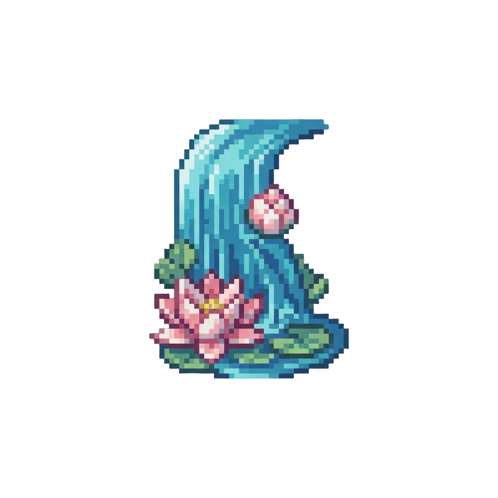 A Cascading Waterfall Aura with Lotus Flowers