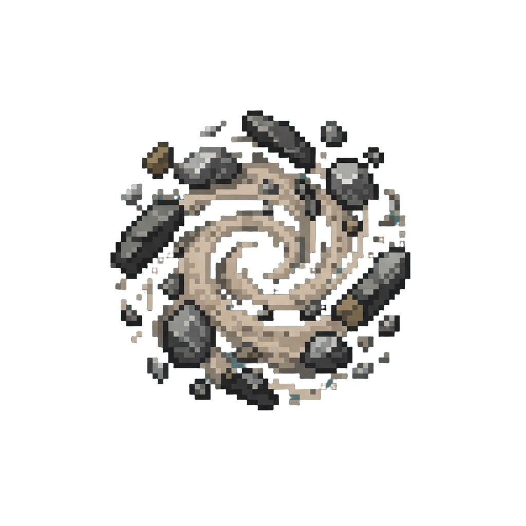 A Swirling Vortex of Floating Rocks and Dust