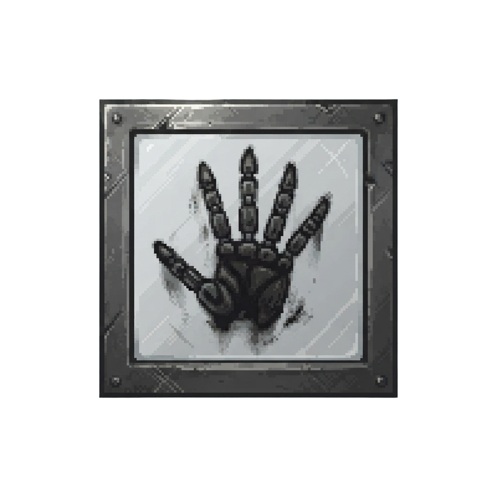 A Shadowy Endoskeleton Hand Print on the Door Glass