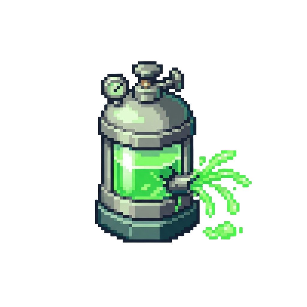 A Leaky Serum Tank Spraying Glowing Green Slime