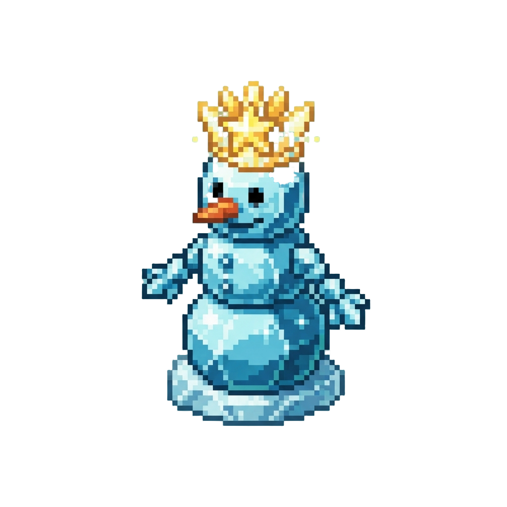 A Majestic Crystal Ice-sculpture Snowman with Glowing Star Crown