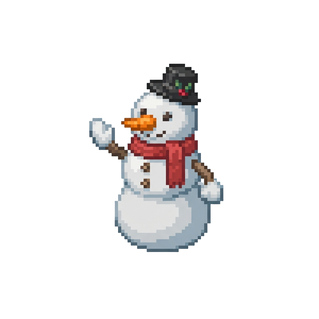 A Simple Classic Carrot-nose Snowman Giving a Warm Wave