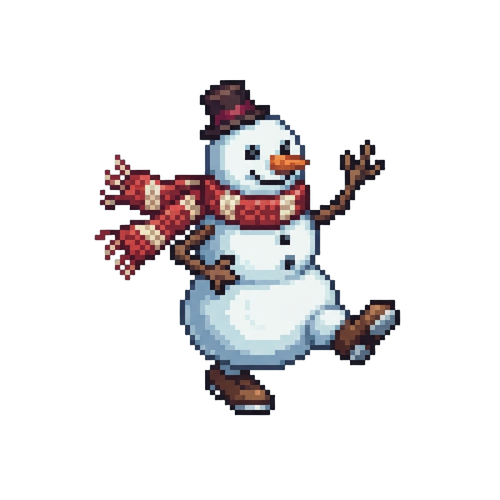A Cozy Knitted-scarf Snowman Doing an Energetic Tap Dance