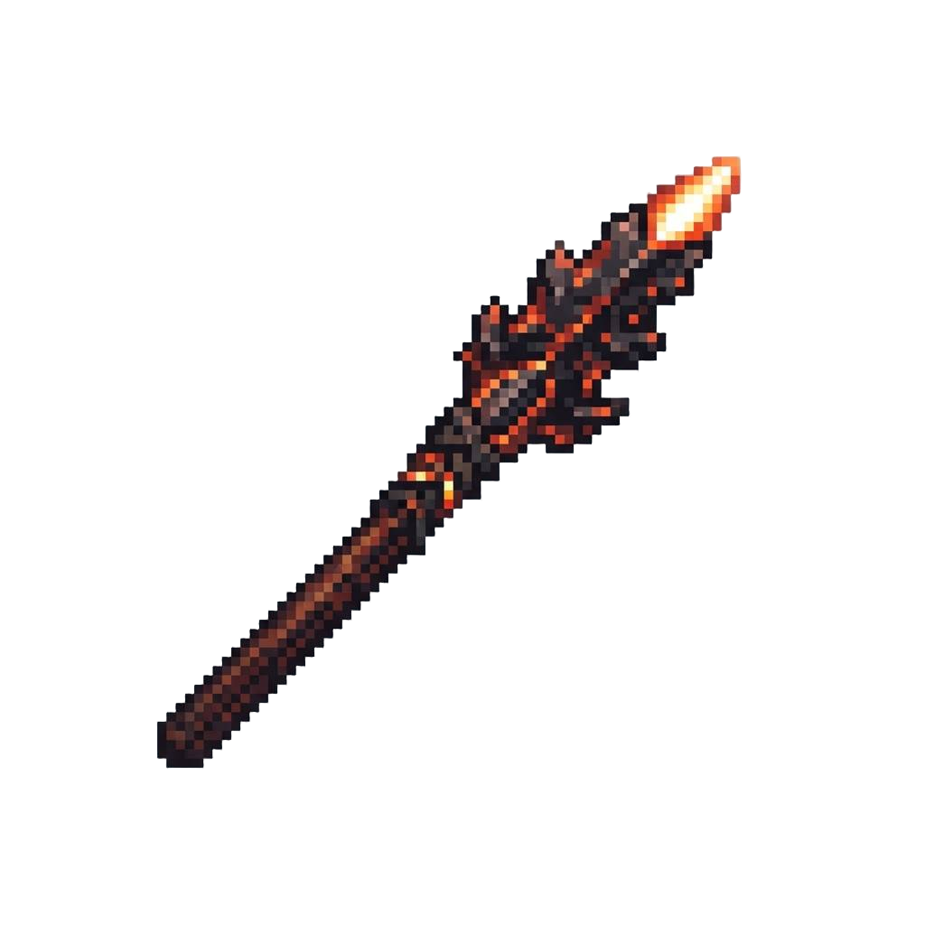 A Molten Obsidian War Spear Tipped with a White-hot Ember