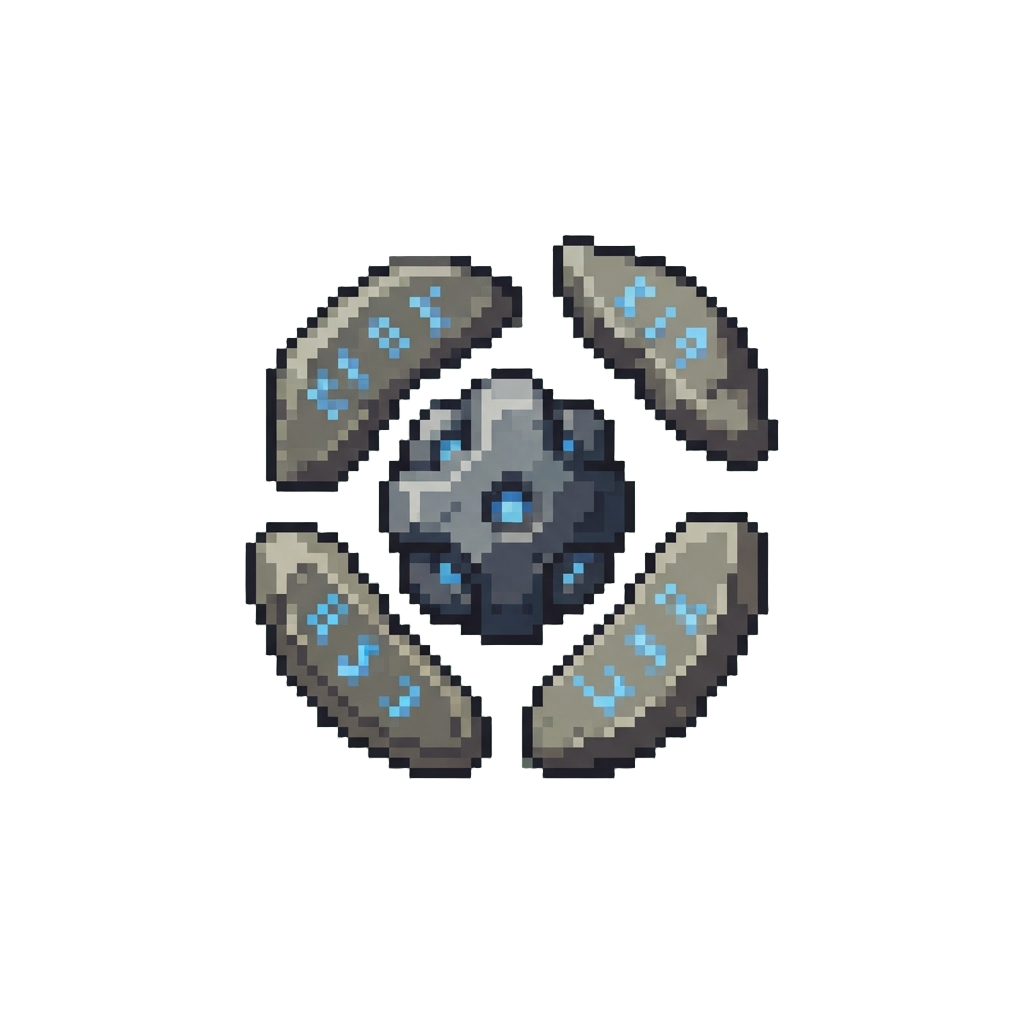 A Floating Fortress Ring of Orbiting Runic Stone Slabs