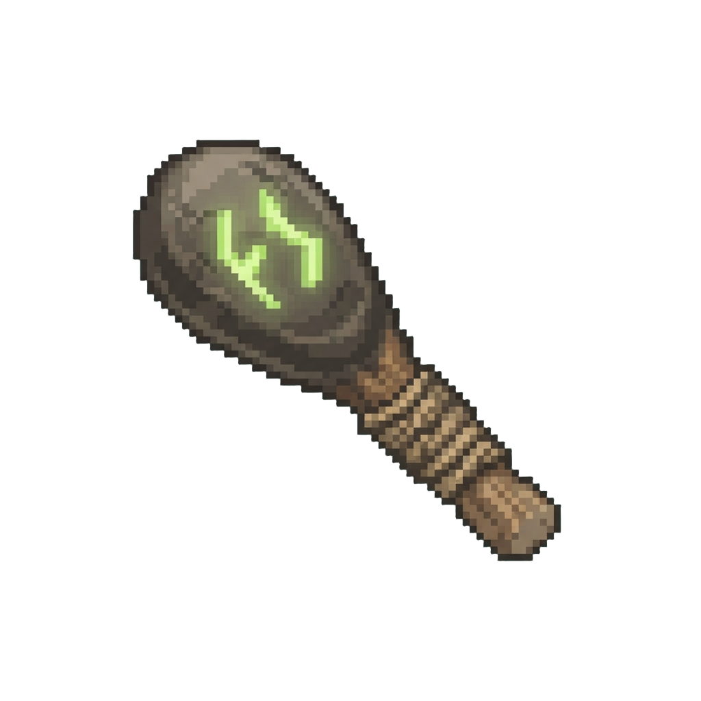 A Simple Smoothed River-stone Club Etched with Glowing Soil Runes