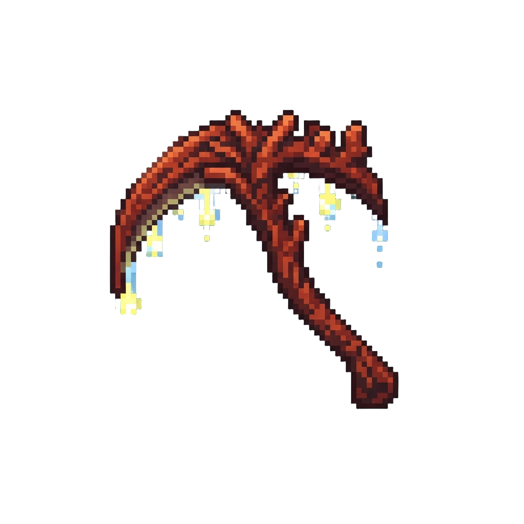 A Curved Coral Scythe Dripping Glowing Bioluminescent Dew