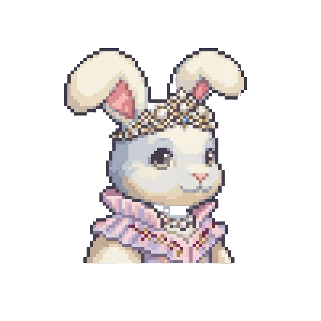 A Cute Rabbit Princess with Long Fluffy Ears and Pearl Tiara