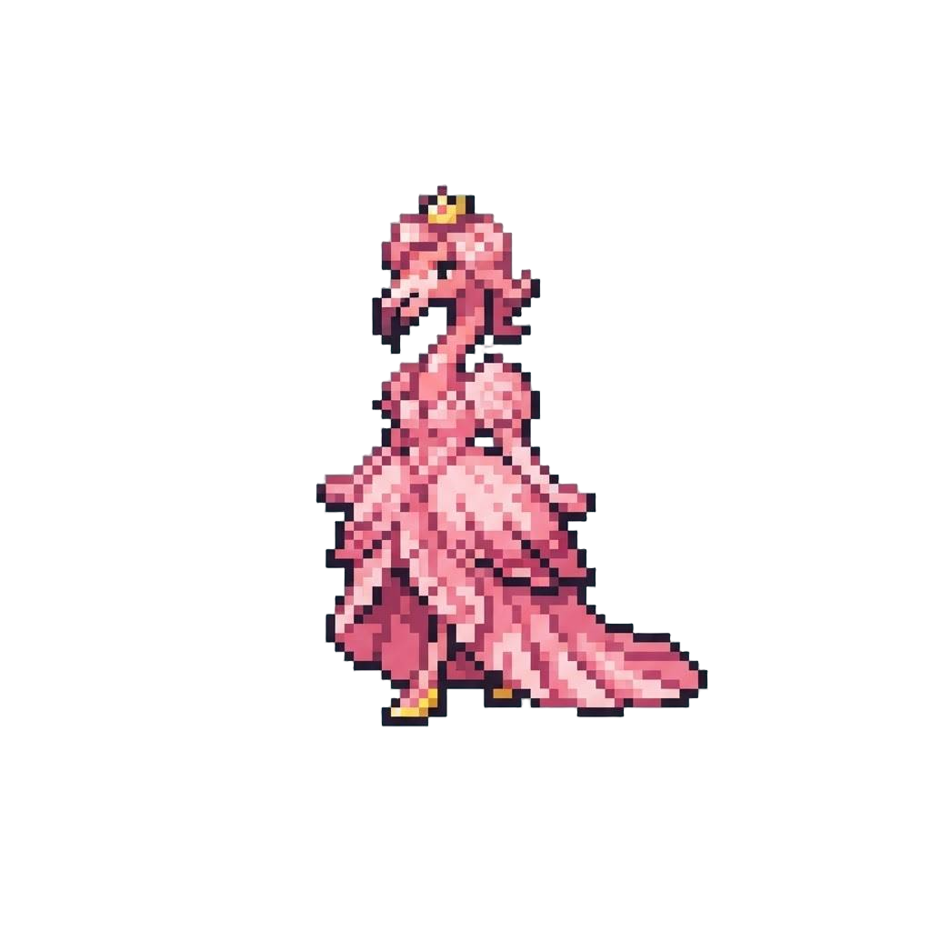 A Graceful Flamingo Princess in a Flowing Pink Feather Gown
