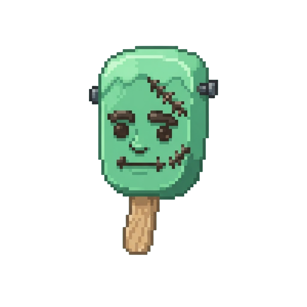 A Mini Frankenstein Melon Ice Cream Pop with Chocolate Stitches
