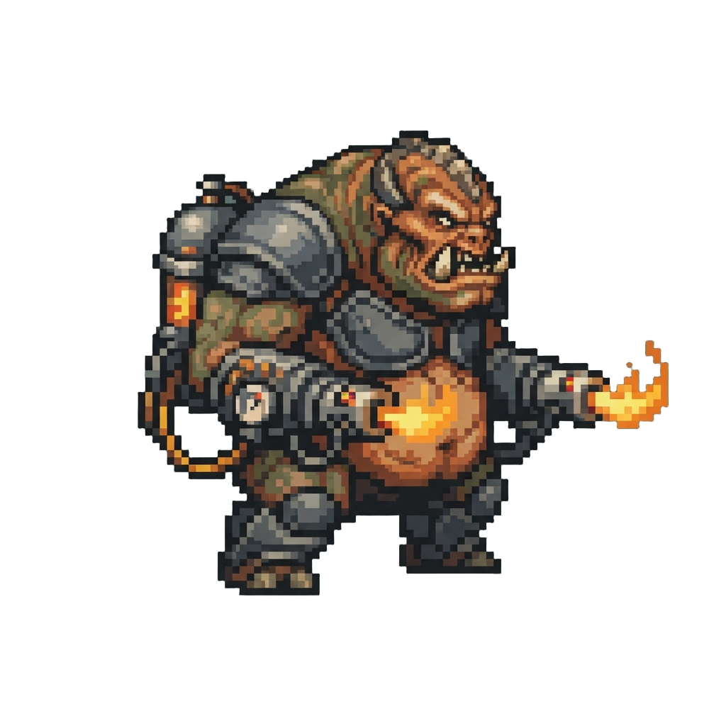 A Grotesque Mancubus with Flamethrower Arms