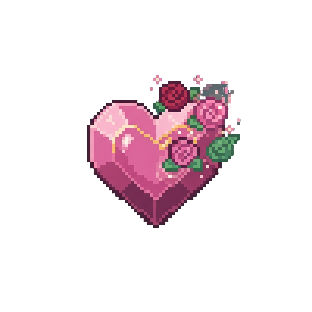 A Shimmering Pink Heart-shaped Love Element with Floating Roses