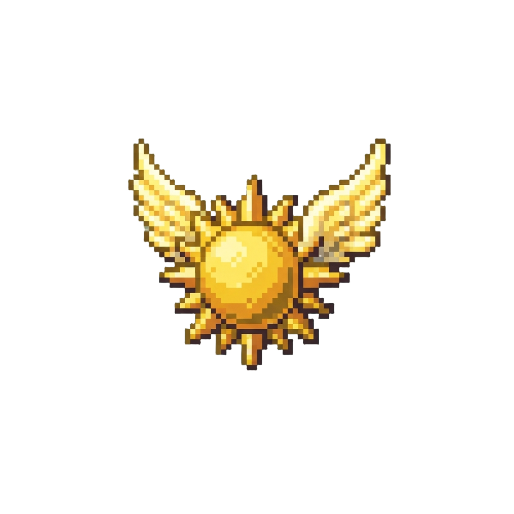 A Radiant Golden Solar Sun Element with Glowing Wings