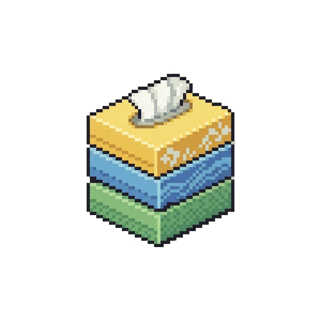 A Miniature Stack of Colorful Tissue Boxes