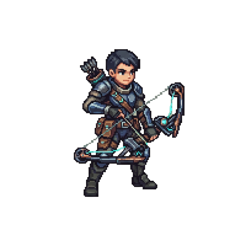 A Dual-themed Archer Carrying a Futuristic Compound Bow