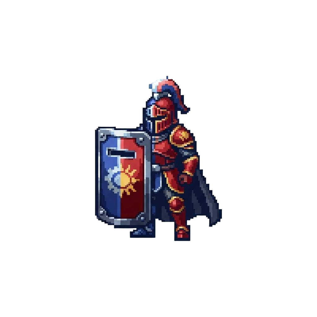 A Split-themed Vanguard Holding a Sleek Riot Shield