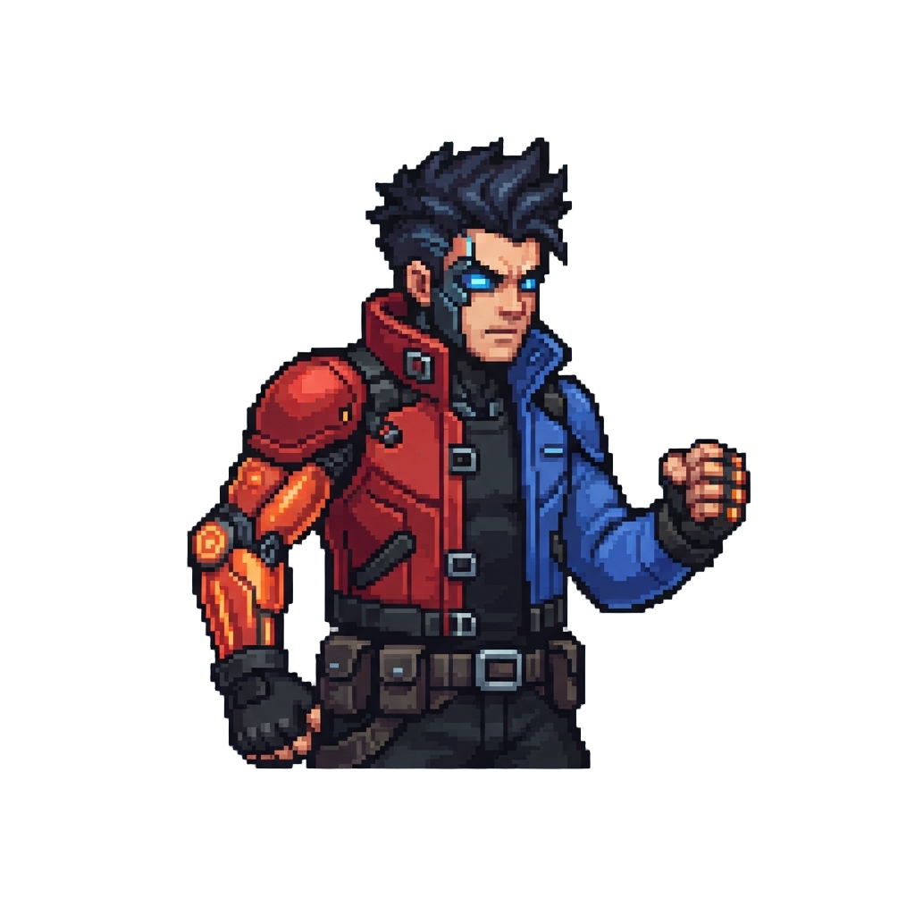 A Cyber-brawler Wearing a Split-color Jacket