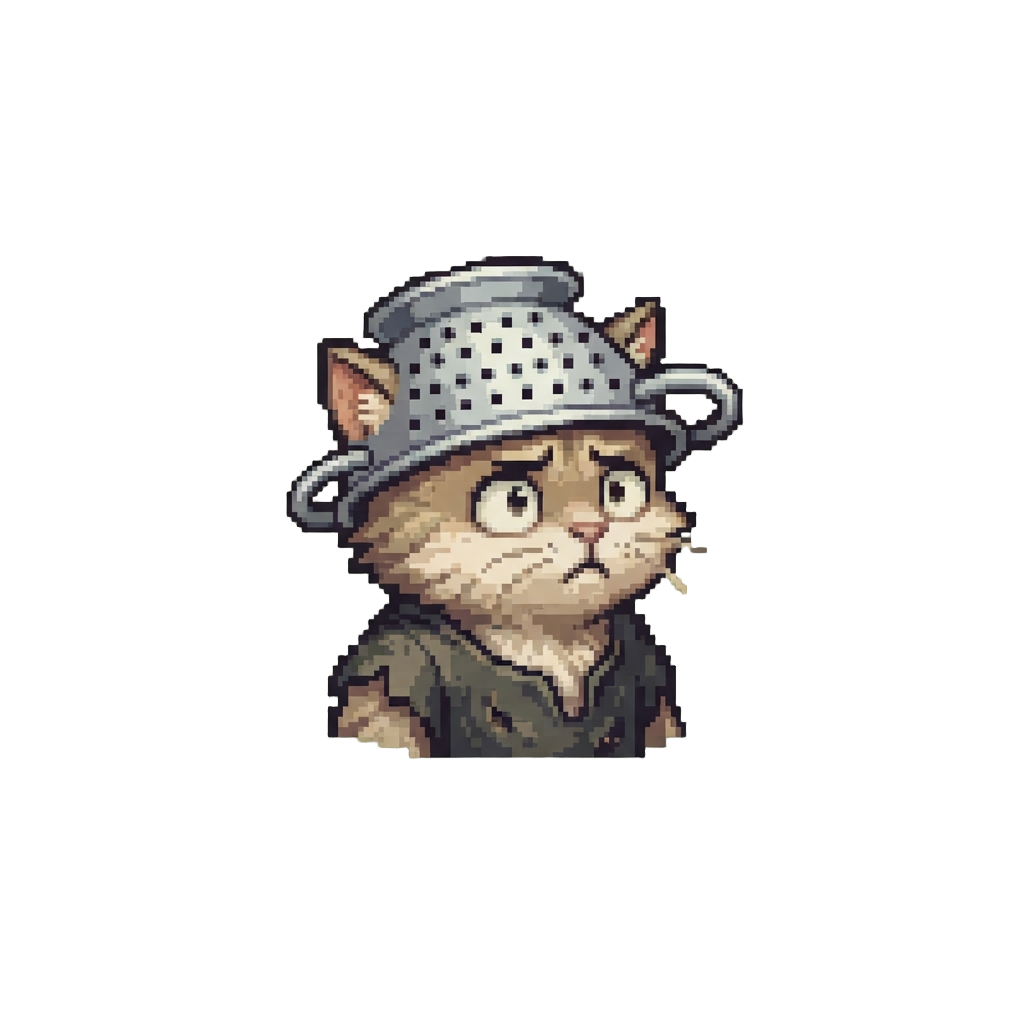 A Confused Hybrid Wearing a Colander As a Battle Helmet